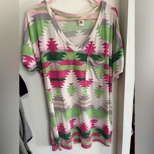 Sew In Love Pink and Green Aztec Print Top